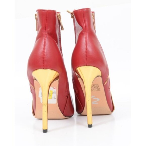 Nicole Miller Zippo Red Gold Stiletto Heel Zippered Ankle Bootie Women's 8.5 - Picture 4 of 7
